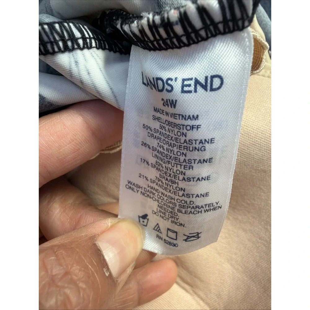 Lands' End Floral Faux Wrap Swimsuit  Dress‎ Plus Sz 24W Black White One Piece